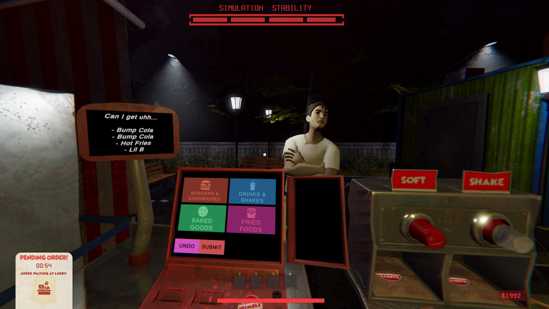 The Burger Cult register terminal showing categories for an incoming order